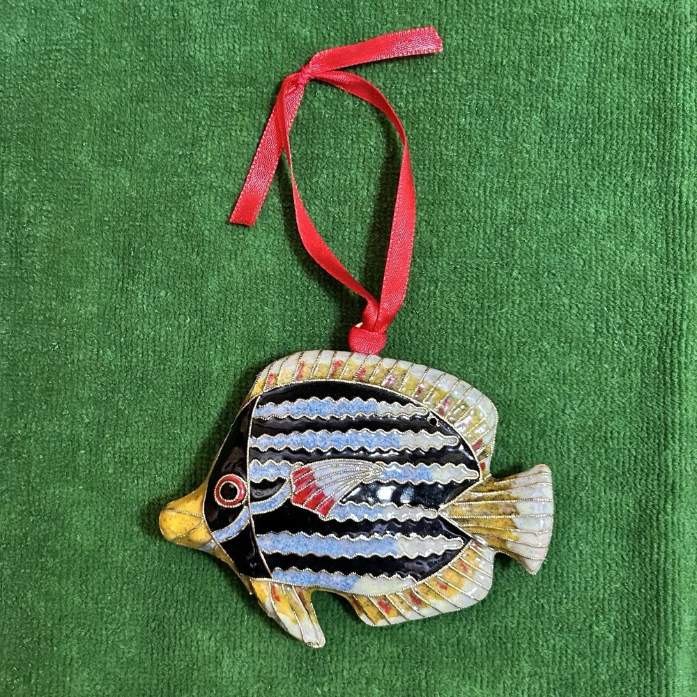 VTG Cloisonne Enamel Tropical Reef Fish Handmade Christmas Ornament Aquarium Sea